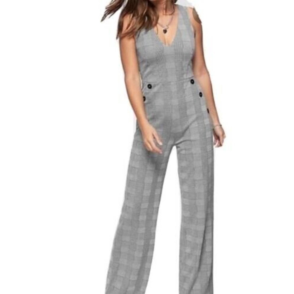 June & Hudson Gray Plaid Sleeveless Jumpsuit Juniors Size 1